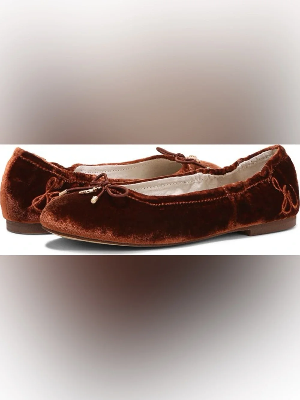 SAM EDELMAN FELICIA KIDS VELVET BALLET FLATS IN COPPER 2 - Picture 2 of 12
